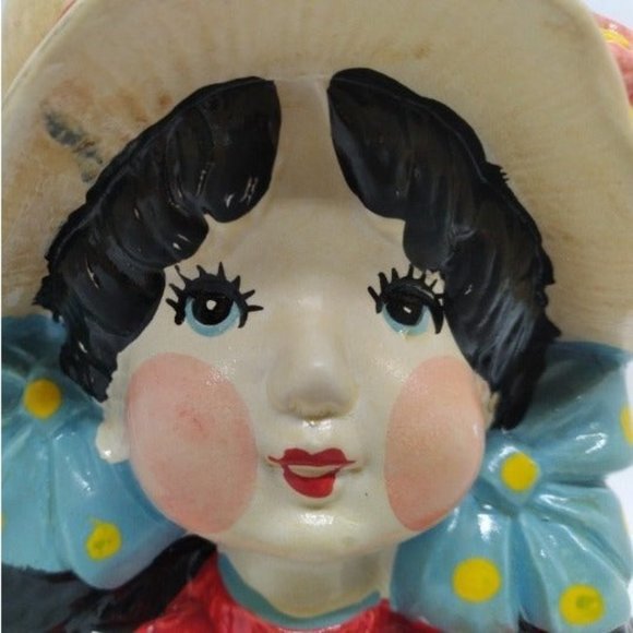 Two Vtg Enesco Japan Set of Strawberry Shortcake style Girls Head Planter vases - Picture 7 of 16